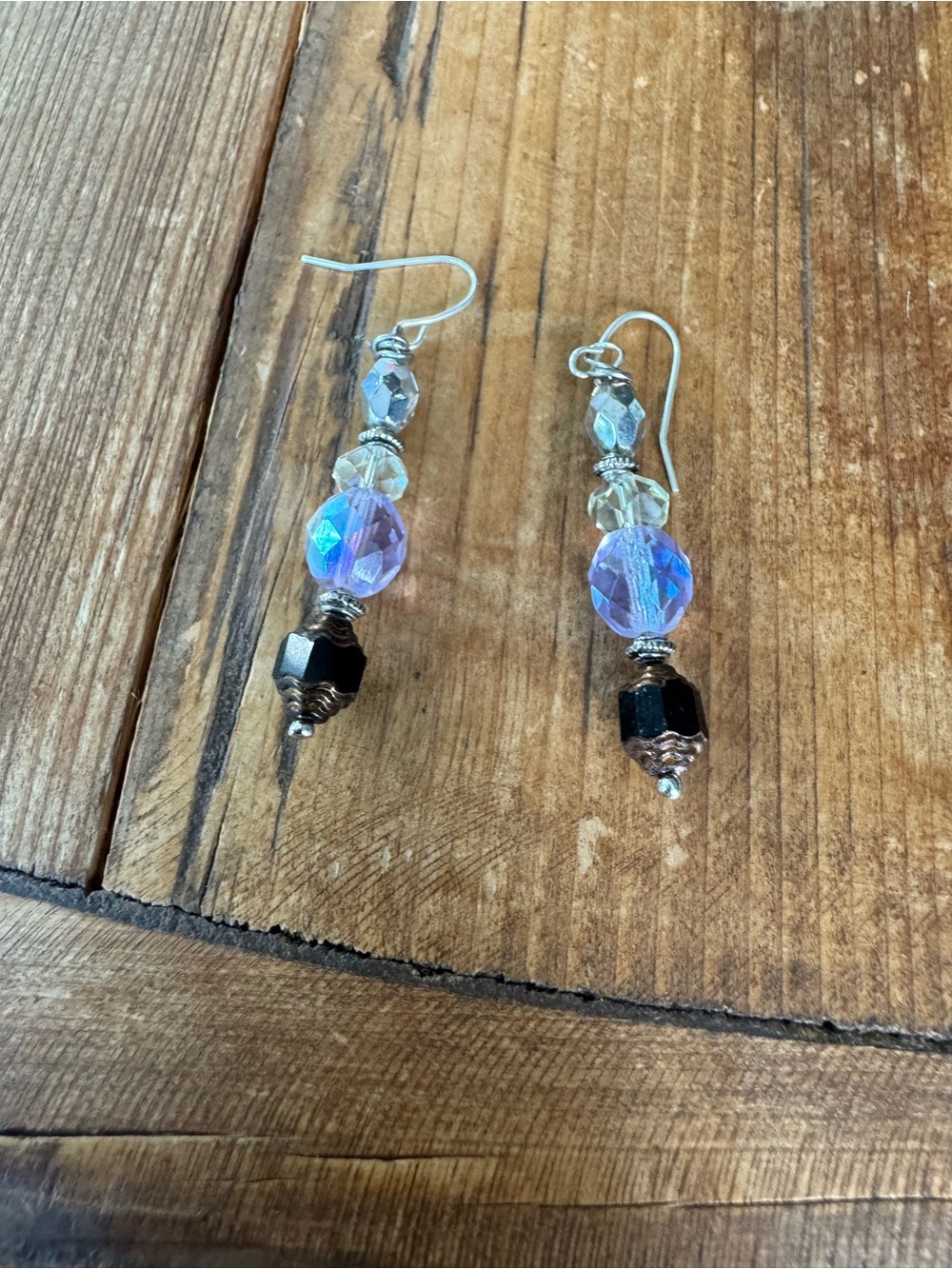 Crystal Drop Earrings in Lavender and Black